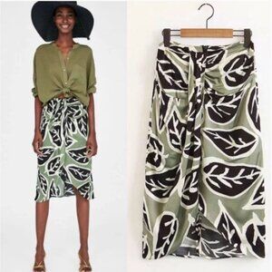 Zara leaf print pareo midi skirt, NWT, S